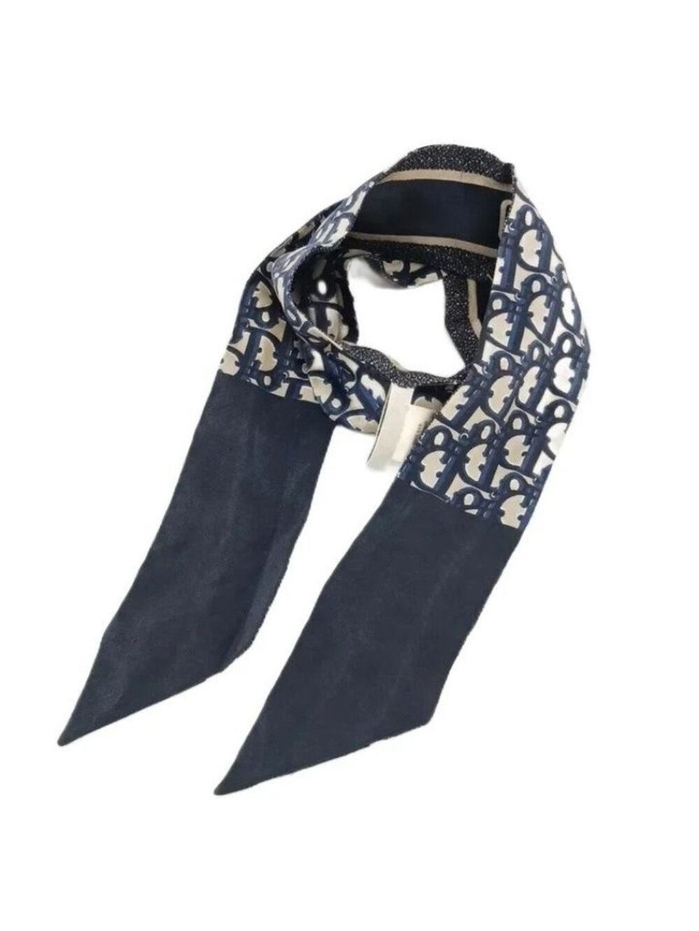 Dior Oblique Mitzah Scarf Ribbon Silk Trotter Pattern All Over Print Logo Navy